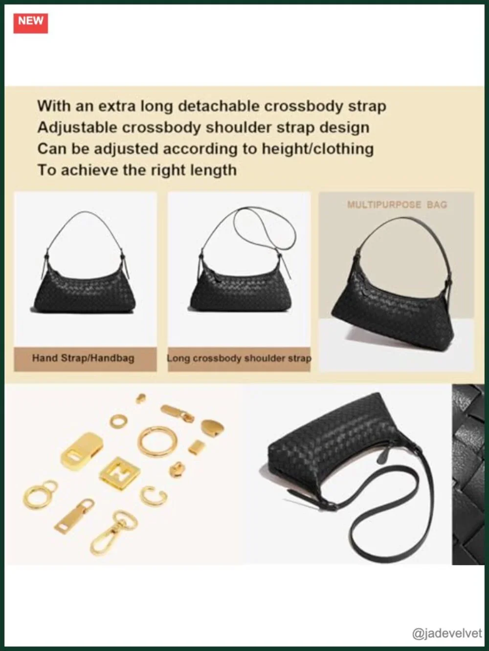 Woven Faux Leather Hobo Crossbody Bag with Adjustable Strap